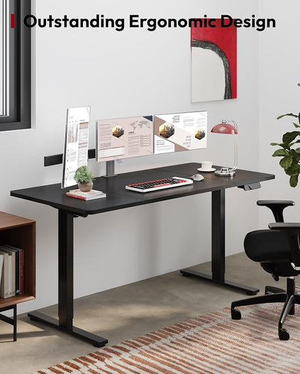 SANODESK Standing Desk Height Adjustable Electric Stand up Desk 63x28 Inches Sit Stand Home Office Desk with Splice Board, Black Frame/Black Top