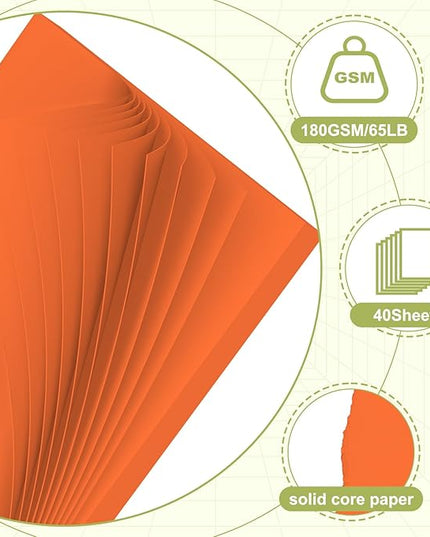 40 Sheets Cardstock 8.5x11, 65lb Orange Red Card Stock, Construction Paper, 180gsm Thick Printer Paper for Printing, Painting, Card Making, Kids School Supplies,Party Decorations
