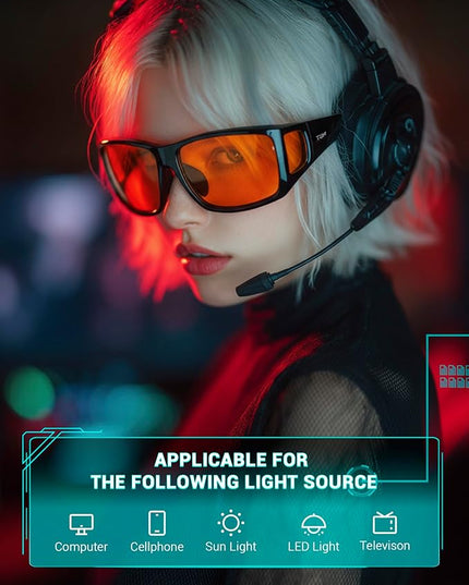 TIJN Sonia Sleep Glasses for Blue & Green Light Blocking,Red Lens with Dual AR Coating,Wraparound Frame for Gaming Screen