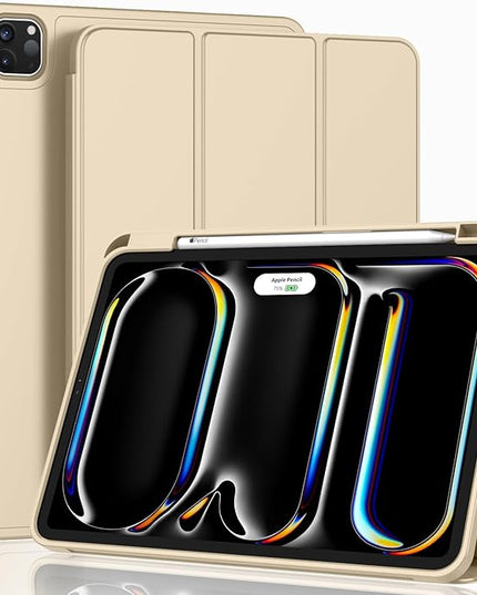 ZryXal iPad Pro 11 Inch Case (M5) 2025/ (M4) 2024 (Model: A2836/A2837/A3006), Trifold Stand Smart Cover with Pencil Holder and Soft TPU Back, Auto Wake/Sleep (Champagne Gold)