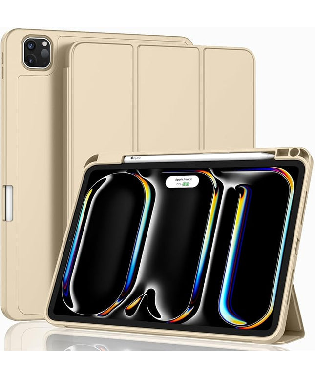 ZryXal iPad Pro 11 Inch Case (M5) 2025/ (M4) 2024 (Model: A2836/A2837/A3006), Trifold Stand Smart Cover with Pencil Holder and Soft TPU Back, Auto Wake/Sleep (Champagne Gold)