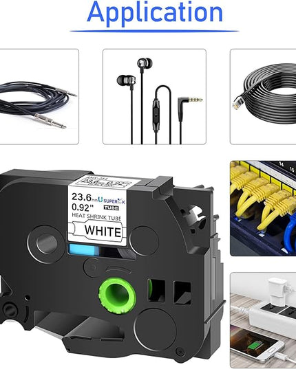 3PK Compatible for Brother Ptouch HSe-251 HSe251 HS-251 HS251 23.6mm 1 inch Black on White Heat Shrink Tube Label Tape for PT-D600 E500 E500VP E550W PT-P700 PT-P750WVP (0.92''x 4.92ft)