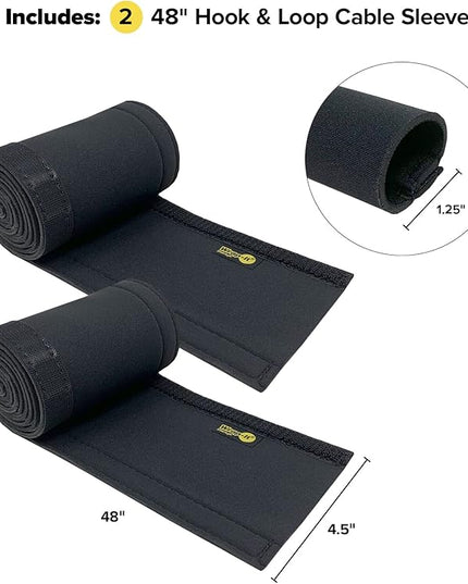 Hook and Loop Cable Sleeve by Wrap-It Storage - 48" x 4.5" (2-Pack) Black - Cut to Size Cord Organizer and Cable Protector for Desk, TV Cord Management to Hide and Cover Wire and Extension Cords