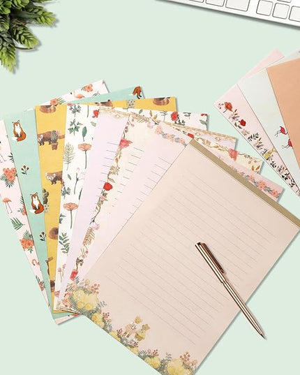 91 Pcs Stationery Paper Envelopes Set Includes 60 Lined Writing Paper & 30 Envelopes with 48 Colorful Round Dot Stickers, Cute Vintage Letter Writing and Stationery Paper Envelopes(10Style)