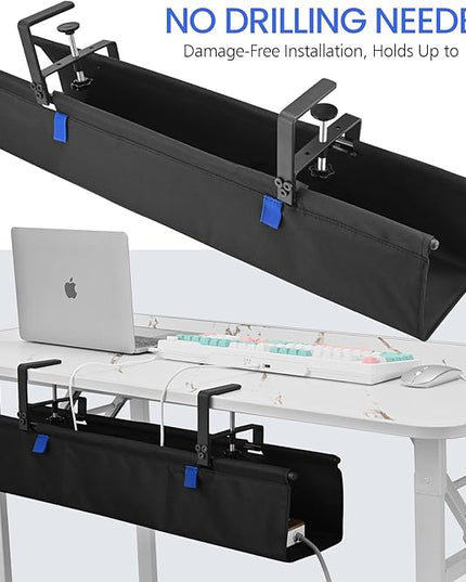 28" Under Desk Cable Management Tray- Clamp/Screw Mount Desk Cable Organizer Cable Tray Hiders for Office&Home