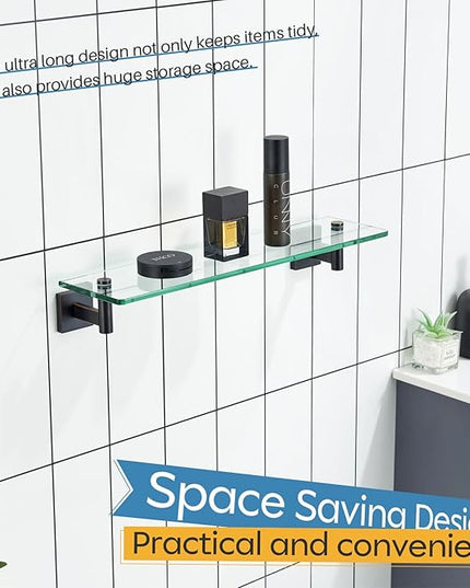 KOKOSIRI Wall Shelves Bathroom Hardware Tempered Glass Floating Shelf Hanging Rack Storage/Room Decor 20-Inch Oil Rubbed Bronze 2 Pack B1105ORB-L20-P2