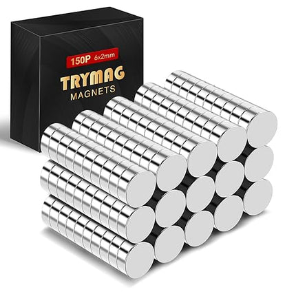 TRYMAG Small 6x2mm Neodymium Magnets, 150 Pcs Tiny Rare Earth Magnets for Whiteboard, Small Round Disc for Fridge, Crafts, DIY, Science, Office, Kitchen