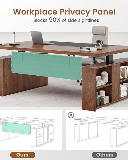 SEDETA 63" Executive Standing Desk with Storage, Executive Height Adjustable Desk with Power Outlets, Large Computer Office Desk with Privacy Panel for Home Office, Warm Golden Brown