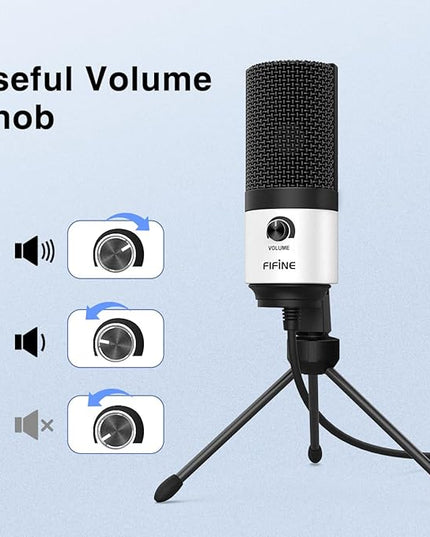FIFINE USB Podcast Microphone,PC Computer Recording Mic for Desktop Laptop,Studio Condenser Microphone with Volume Knob for Voice-Over, Vocals, Online Meeting, YouTube-K669W