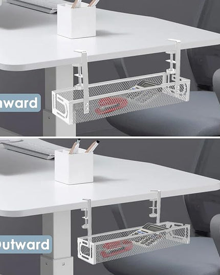 Under Desk Cable Management Tray, Cable Management Under Desk No Drill, Wire Management Tray with Clamp, Cord Organizer for Home Office, White