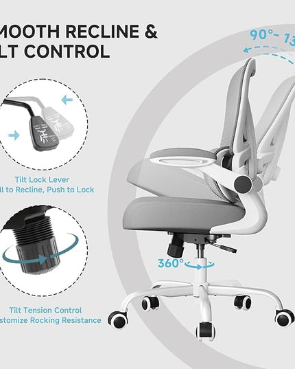 Mesh Office Chair, 330LBS Ergonomic Desk Chair with Adjustable Lumbar Support, Executive Computer Chairs for Home Office, White and Gray