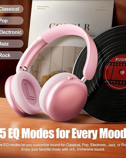 Wentronic Y06 Noise Cancelling Headphones,58H Playtime and 5 EQ Music Modes Wireless Over Ear Bluetooth Headphones with Microphone,Lossless Audio,Multipoint Connection,Foldable,Lightweight,Pink