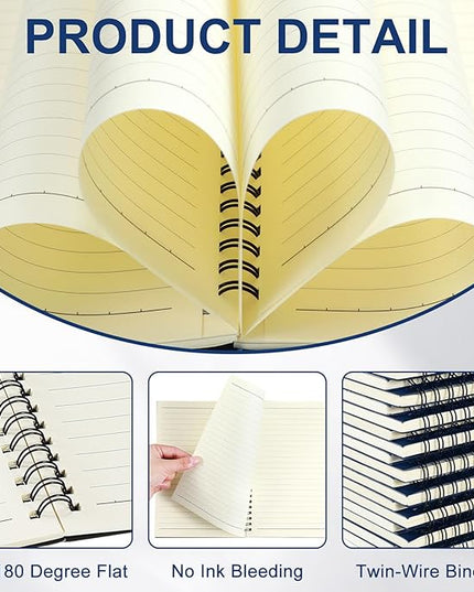 Yahenda Spiral Notebook Bulk A5 Journal Lined 8.3'' x 5.5'' Writing Composition Paper Small Notepad Subject Notebook for Students Office Business Back to School Supplies(Deep Blue,2 Pcs)