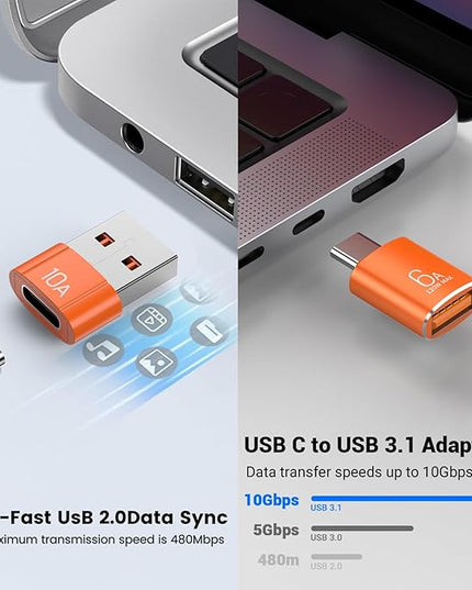 10-Pack 10Gbps/120W USB C to USB Adapter & C Male to 3.1 Female Charger,Compatible with MacBook Pro/Air, iPhone 17 16 15 Pro Max/15 Plus/14 13 12 Samsung Galaxy S25/S24/S23/S22(Orange)