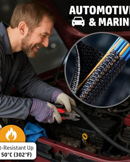 MGI SpeedWare Braided Split-Sleeve Wire Loom for High-Temperature Automotive Harness and Home Cable Management 25 feet (1/8")