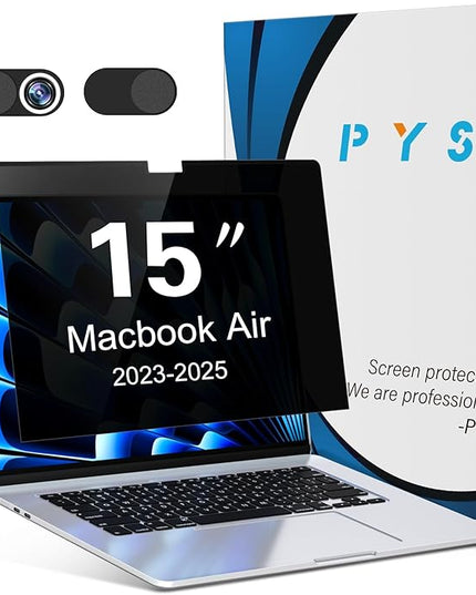 PYS Magnetic Privacy Screen for MacBook Air 15.3 Inch (2025/2024/2023, M4, M3, M2 Chip) - Removable Anti-Glare Protector with Camera Cover Slide, Anti-Blue Light Filter for Mac Air 15.3" Laptop