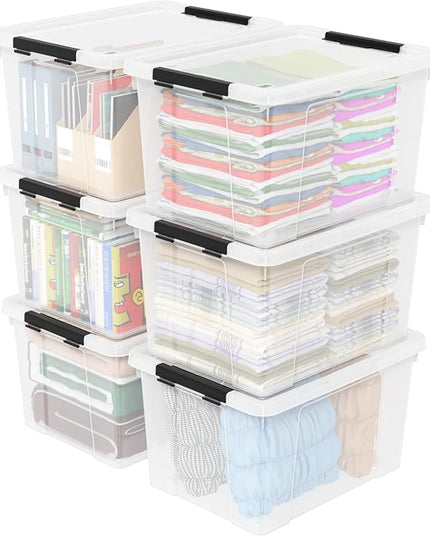 4-Pack 50 L Wheeled Clear Plastic Storage Latch Box, Large Clear Storage Bin with Lid