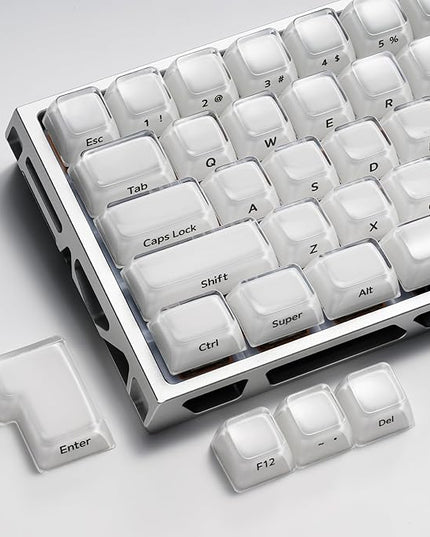 OHY XVX Jelly R2 Side-Printed Translucent MDA Profile Keycap Set, 122 Keys Double Shot PC+ABS Keycaps for MX Switches & ANSI Layout Mechanical Keyboards-White