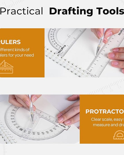 Nicpro 22 PCS Compass Geometry Tools with Case, Drafting Tools Geometry Set with Swing Arm Protractor, Rulers, Metal Compass, Square Set, Mechanical Pencil, Back to School Supplies for Students