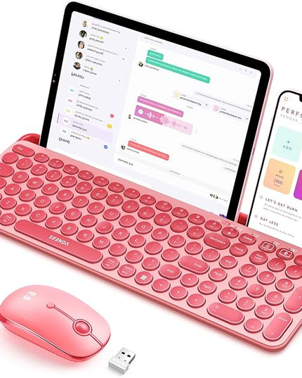 seenda Bluetooth Keyboard and Mouse for iPad, CTU-301 Wireless Multi-Device Connection Bluetooth+2.4G Keyboard Mouse Combo with Tablet Holder for iPad/MacBook/Windows, iOS/Andriod/Phone, Coral Pink