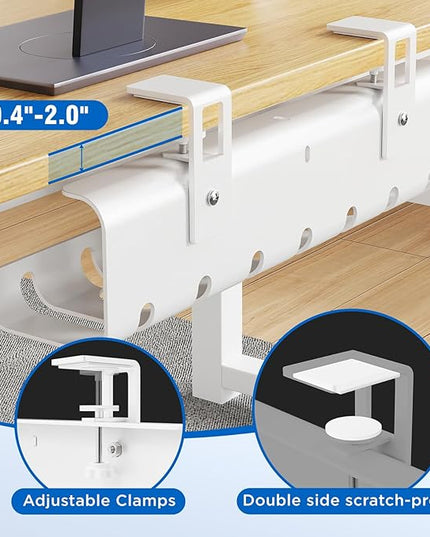 Under Desk Cable Management Tray No-Drill 2 Pack 16.9‘’ Wire Cord Organizers, Cable Management Under Desk for Home and Office No Damage White