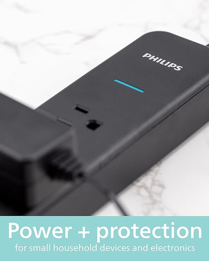 PHILIPS 4-Outlet Surge Protector Power Strip, 450J, Adapter-Spaced, 4ft Braided Cord, Outlet Extender, Extension Cord, for Home School or Office, Black, SPP3503B/37