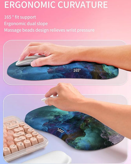 Hokafenle 2in1 Combination, Wave Keyboard Wrist Rest and Ergonomic Curvature Mouse Pad Wrist Support for Relieve Wrist Pain, Filled with Soft Cushion Memory Foam, Nebula Dreamland