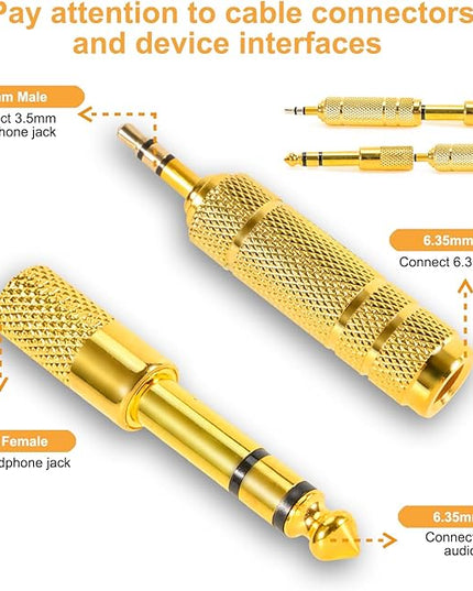 QAJOPFN 4 Pack Headphone Jack Adapter - 3.5mm (1/8 inch) Male to 6.35mm (1/4 inch) Female and 6.35mm (1/4) to 3.5mm (1/8) Audio Adapter for Player, Headphone, Guitar Amplifier