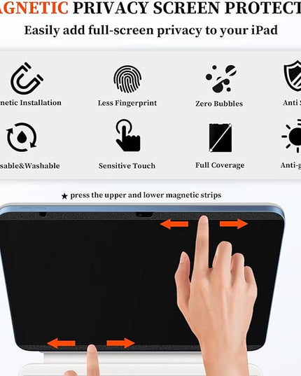 Upgraded 360° Magnetic Privacy Screen Protector for iPad 10th generation (2022) / 11th generation (2025) (Landscape+Portrait Privacy), Removable 4-Way Anti Spy Screen Film, Anti Glare Blue Light Filter, High Sensitive Bubble Free Screen