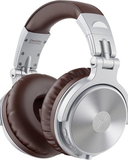 OneOdio Bluetooth Over Ear Headphones, 110 Hrs Wireless/Wired Stereo Sound Foldable Headsets with Deep Bass 50mm Neodymium Drivers for PC/Phone/Tablet - Studio Wireless Pro C, Silver