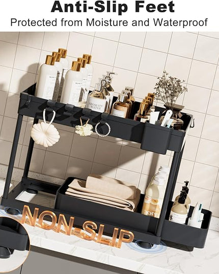 Under Sink Organizer, Under Kitchen Sink Organizer, 2 Pack Bathroom Cabinet Organizers and Storage, 2 Tier Pull-Out Multi-Purpose Storage Organizers for Bathroom Kitchen Cabinet, Black
