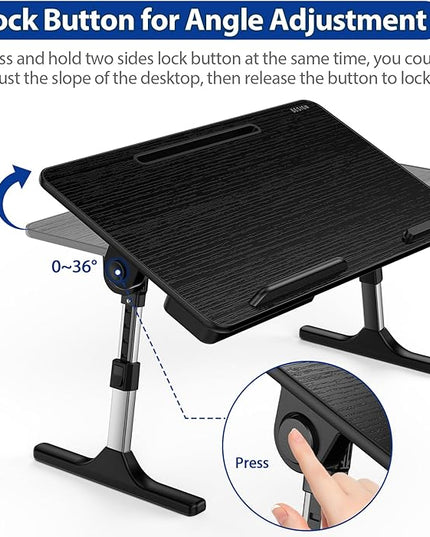Besign LT05 Adjustable Laptop Table, Lap Desk, Portable Standing Bed Desk, Foldable Sofa Breakfast Tray, Notebook Computer Stand for Reading and Writing, Medium Size, Black