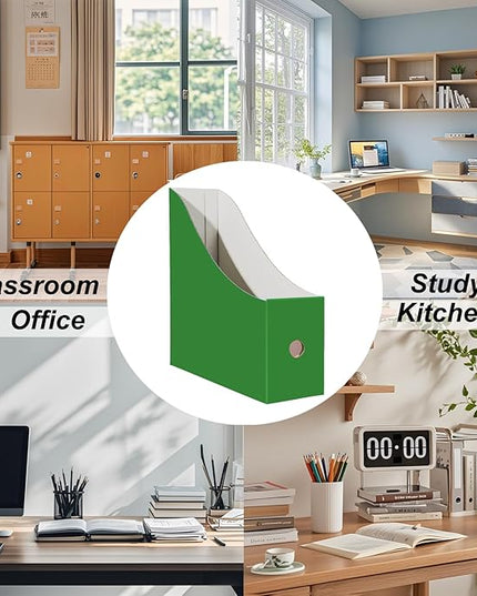Limitliho 2 Pack Cardboard File Storage Box with Label, Grass Green Book Holder for Classroom,Office,Home,Magazine Organizer for Desk(10.6" H x 10.2" L x 3.5" W in)