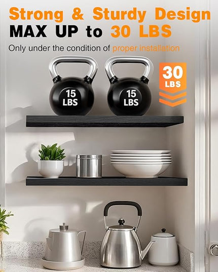 BAYKA Floating Shelves, 48 inches Long Heavy Duty Wall Mounted Rustic Wood Shelves for Bathroom, Bedroom, Living Room, Kitchen, Office, Hanging Shelf for Books/Storage/Decor(Black,Set of 2)