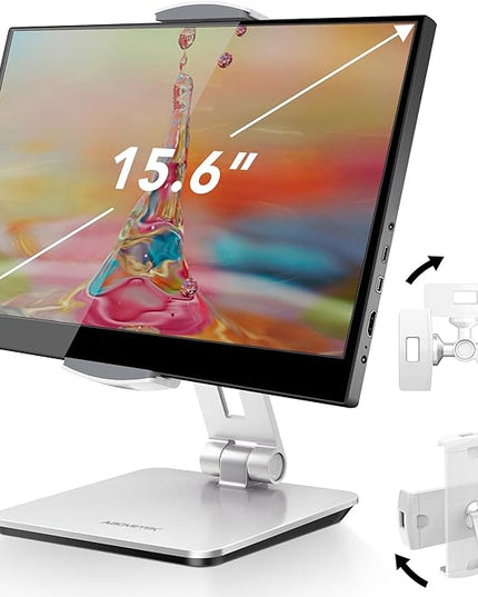 AboveTEK Business Kiosk Aluminum Tablet iPad Stand, 360° Swivel Tablet & Phone Holders for Any 4"-15.6" Display Tablets/Cell Phones/Portable Monitor, Sturdy for Store POS Office (Silver)