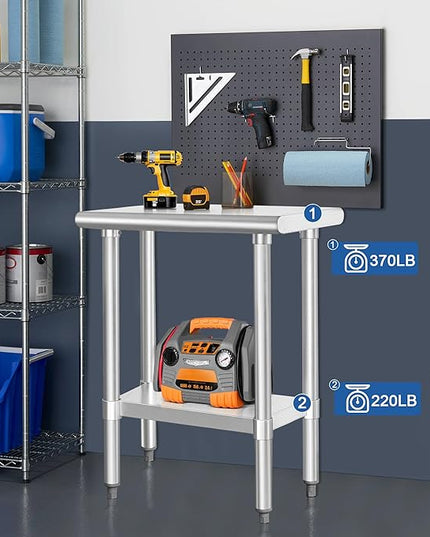 HARDURA Stainless Steel Work Table Commercial 18×30 Inches Kitchen Prep Table and Heavy Duty Commercial Workbench NSF 430 with Undershelf and Galvanized Legs