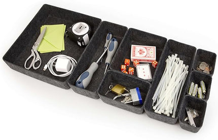 Three by Three Seattle Felt·Like·It! Felt Bins for Office, Crafts, Classroom, Living Room, Bedroom: Charcoal, Set of 8