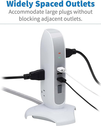 Tripp Lite TLP66USB Surge Protector Tower with USB Ports, 1200 Joules, 5-Outlets, 3 USB Ports, 6ft Heavy-Duty Braided Extension Cord, Desk Charging Tower, Dorm Essentials, Tower Power Strip with Surge