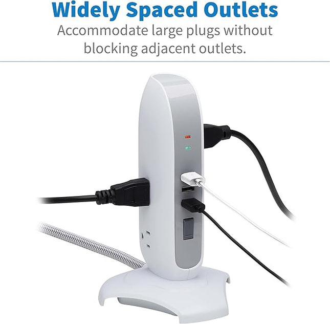 Tripp Lite TLP66USB Surge Protector Tower with USB Ports, 1200 Joules, 5-Outlets, 3 USB Ports, 6ft Heavy-Duty Braided Extension Cord, Desk Charging Tower, Dorm Essentials, Tower Power Strip with Surge