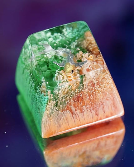 Kohaku Koi Fish Artisan Keycap Orange and Green Ocean Coral Reef R1 SA Profile Custom Keycaps 1U ESC Handmade Gaming Resin Key Cap Cherry MX Switch Compatible Mechanical Keyboard Koi Lover Gift