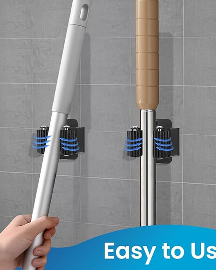 Broom Holder Wall Mount, 7PCS Broom Hanger Wall Mount, Stainless Steel Heavy Duty Mop Holder Broom Mop Hanger Wall with Screws, Garden Outdoor Tool Organizer Rack Broom Hanger (Black)