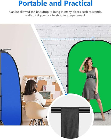 5X 6.5ft Portable Green Screen Backdrop Double-Sided 2-in-1 Blue Screen Pop Up Chromakey Backdrops Collapsible and Reversible Background for Photography,Live Streaming,5’×6.6’/1.5×2m