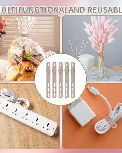 Oligei 25 Pcs Silicone Cable Ties, Cable Ties Reusable, High Elasticity Cord Wraps for Electrical Cords, Cord Organizer for Earphone, Phone Charger(Khaki)