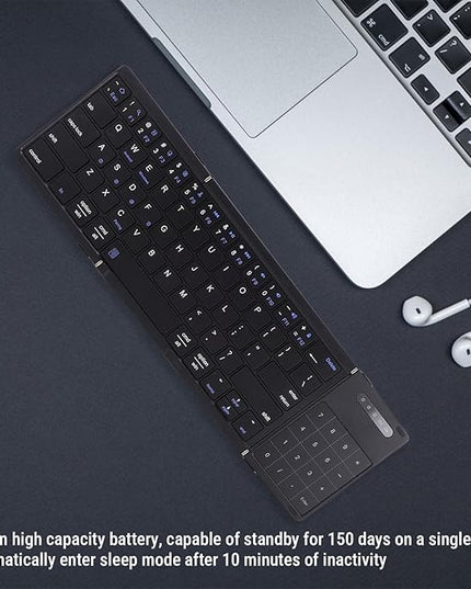 SUNGOOYUE Foldable Keyboard, Portable 5.3 2.4G Wireless Keyboard with Touchpad Number Pad with 59.3 x 64.8mm touchpad Battery for Tablet Laptop PC Smartphone