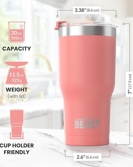 Beast 20 oz Tumbler Stainless Steel Vacuum Insulated Coffee Ice Cup Double Wall Travel Flask (Blossom Pink)