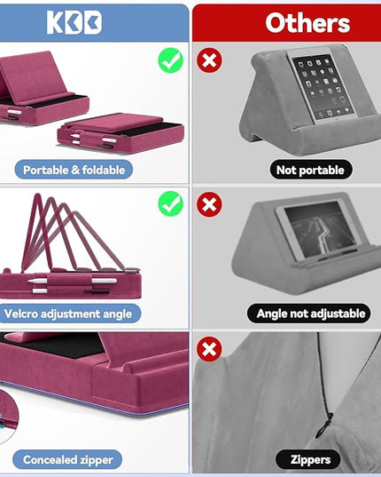 KDD Tablet Pillow Stand, Multi-Angle Viewing Ipad Holder for Lap, Bed and Desk, Foldable Soft Pad Dock with Stylus Mount Compatible with Ipad Pro 12.9, 10.5, 11, Air, Mini, Phones, Books, E-Reader