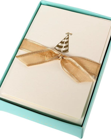 Graphique Party Hat Birthday Cards, Pack of 10 Cards with Envelopes, Bday Greetings, Blank Inside, Gold Foil Embossing, La Petite Press Collection Boxed Set, 3.25" x 4.75"