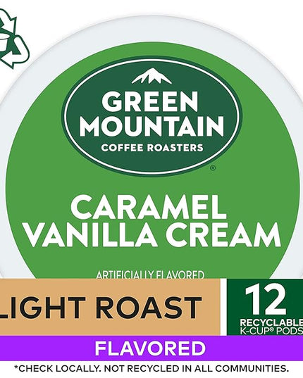 Green Mountain Coffee Roasters Caramel Vanilla Cream Keurig Single-Serve K-Cup pods, Light Roast Coffee, 12 Count