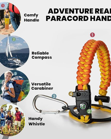 Insulated Water Bottle 40 oz, Triple Wall Vacuum Stainless Steel (Cold for 48 Hrs), Leak Proof & Non-BPA, Modern Water Flask Jug with Paracord Handle & Straw Spout Lids, Ombre Orange