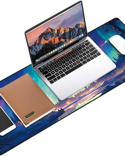 Galdas Gaming Mouse Pad XXL XL Large Long Extended Big Mousepad Non-Slip Rubber Keyboard Mouse Pad with Stitched Edges for Laptop Home Office (31.5x11.8x0.08 Inch) … (Aurora)